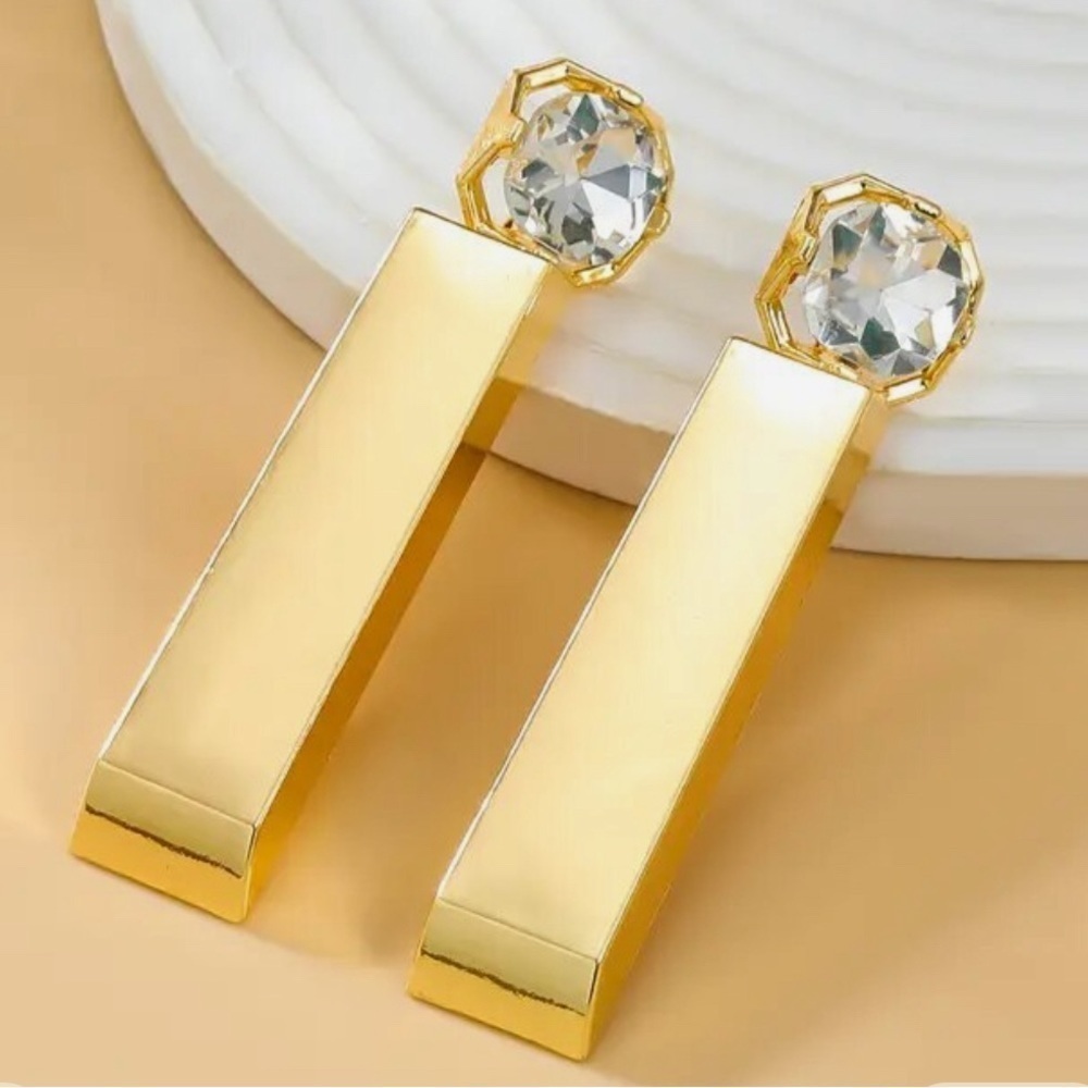 Zara Gold Rectangle Statement Earrings - image 2